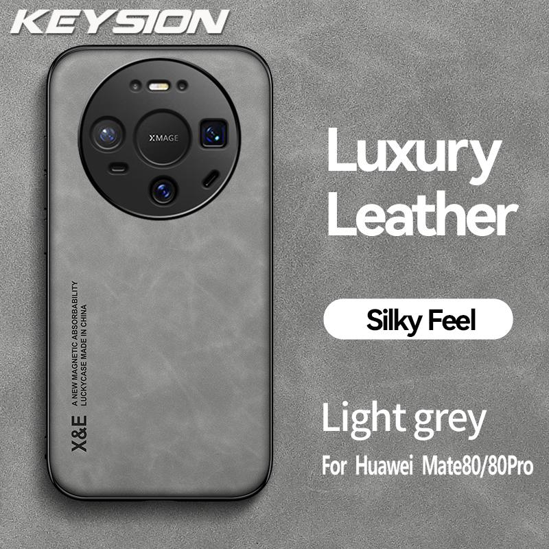 KEYSION Luxury Retro PU Leather Case for Huawei Mate 80 Pro Soft Silicone+PC Shockproof Phone Back Cover for Huawei Mate 80 Pro
