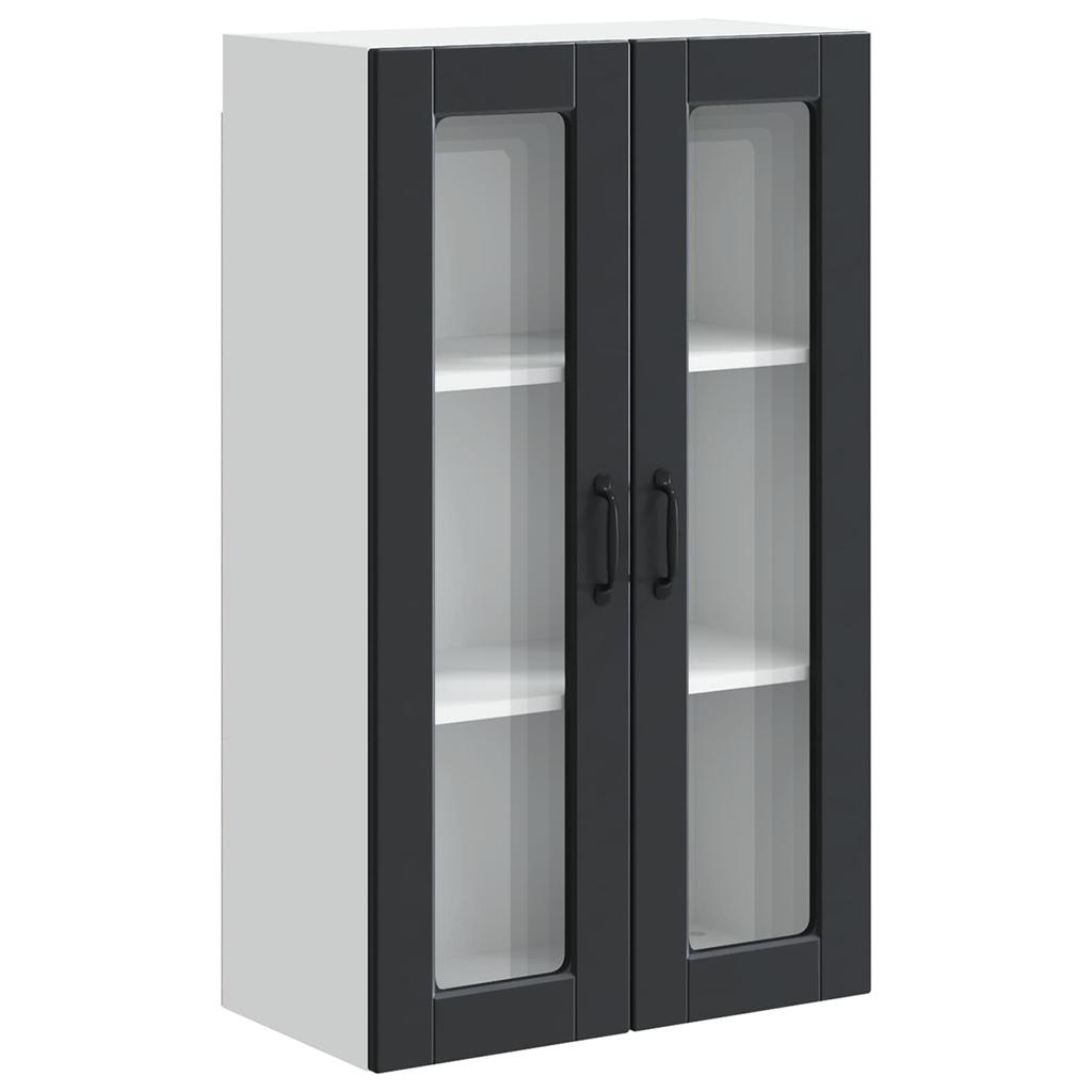 Porto Black Wall Mounted Glass Cabinet 60 x 31 x 100 cm Particleboard