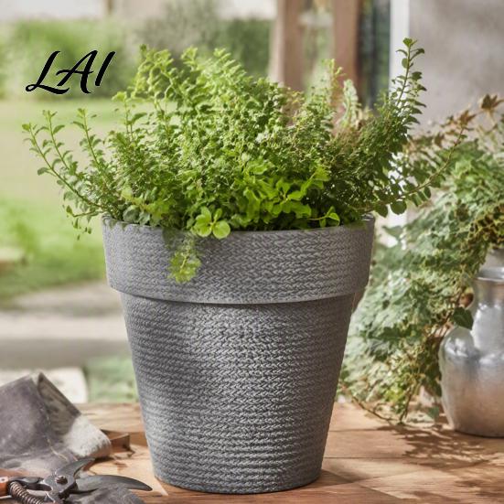 Deep Root Planters for Large Trees Round Planter with Drainage Hole 12 Inch Dia Stone-Look Flower All Weather Floral Containers Deck Pot Modern