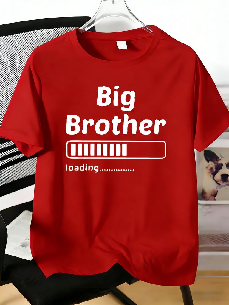 Unisex Light Cotton Crew Neck T Shirt Big Brother Loading Bar Letter Print Family Surprise Gift Short Sleeve Male Daily Casual Top