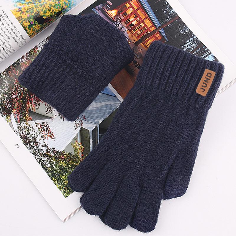 New Wool Touch Screen Gloves Warm Autumn and Winter Knitted Half-finger Gloves Piled Thickened Jacquard Gloves