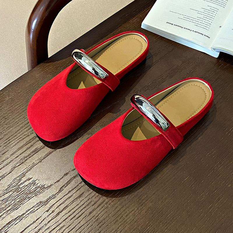 Half slippers single shoes women's 2025 spring and summer new metal buckle Mary Jane shoes niche evening gentle wind half drag