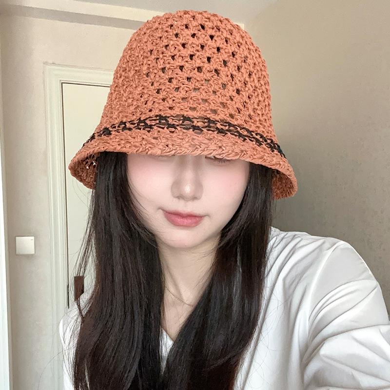 Foldable Bucket Hat Women's Sunshade Sunscreen Hat Simple Color Matching Milk Silk Woven Bucket Hat