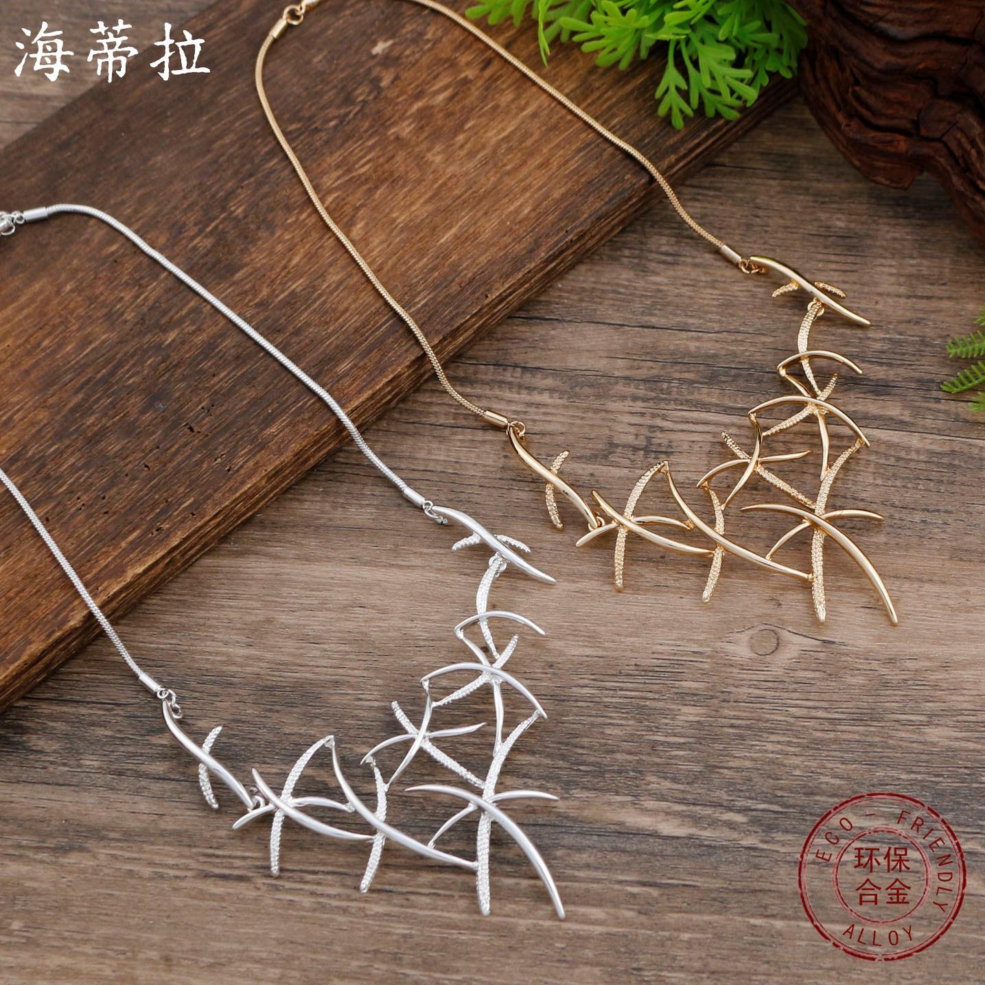 

New Irregular Glossy Leaf Necklace, Ladies Premium Geometric Leaf Necklace