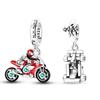 Original 925 Sterling Silver Charms Bead Red Cool Motorcycle Rider Kart Pendant Fit Original Bracelet For Women DIY Jewelry Gift