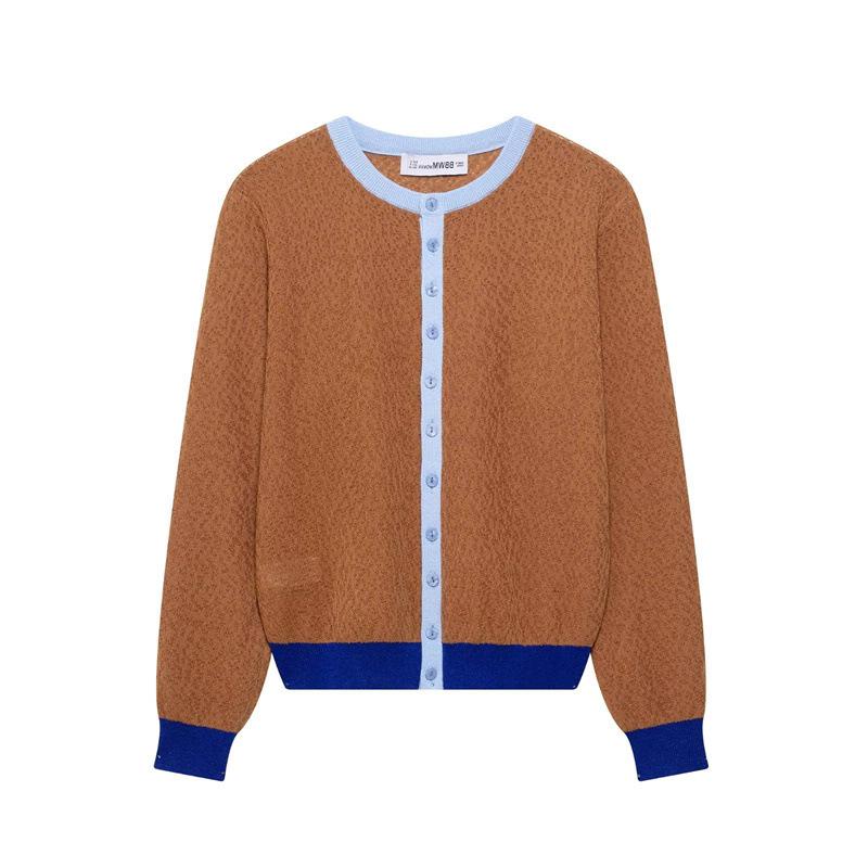 

TAOP&ZA Spring/Summer Women s Casual Single-Breasted Patchwork Knitted Cardigan Large