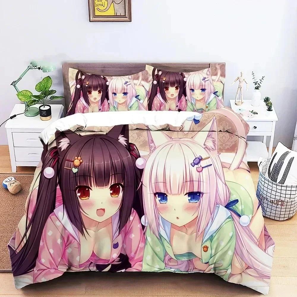 3D Druck Anime Nekopara Sexy Girl Bettwäsche Set Schlafzimmer Weiche Moderne Tagesdecken Bequemer Bettbezug Steppdeckenbezug Und Kissenbezug