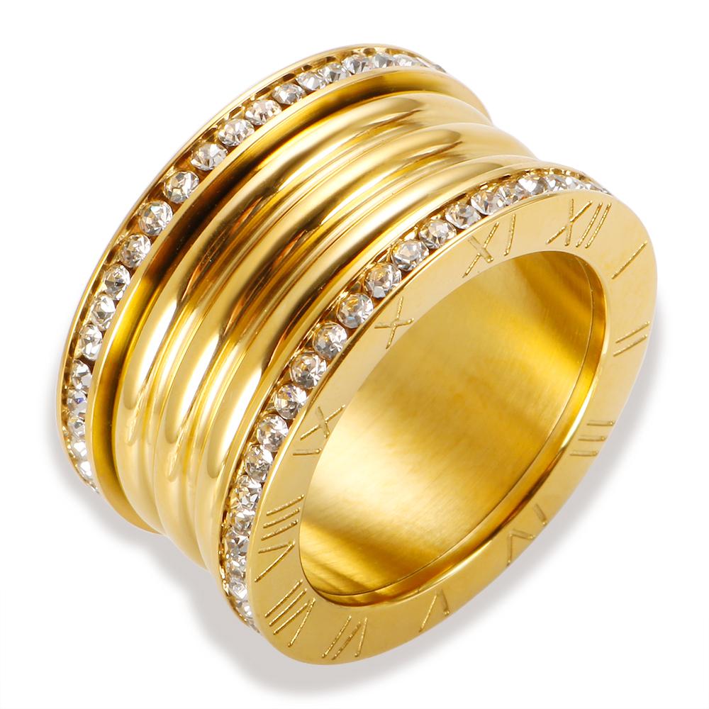 Anello con numeri romani a tre strati per donna, anelli di cristallo girevoli in acciaio inossidabile di lusso, gioielli alla moda per matrimonio femminile