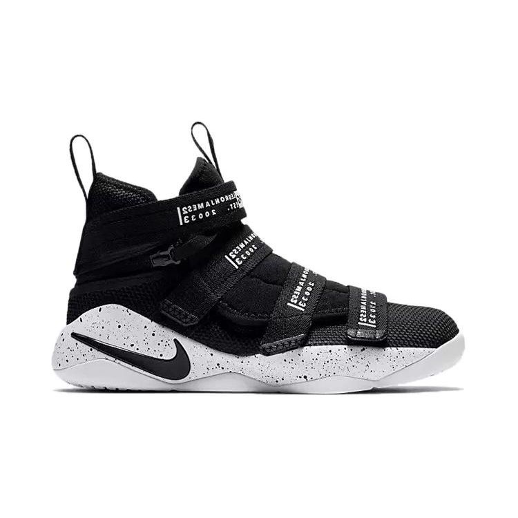 Nike Zoom Soldier 11 Runde Zehenpartie Flache Sohle Rutschfest Stoßdämpfend High Top Kinder Basketballschuhe Kinder Basketballschuhe Schwarz Weiß AJ6985-002