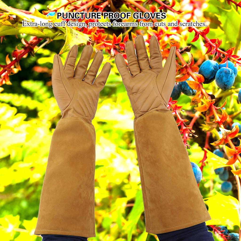 Rose Pruning Gardening Leather Gloves Wearproof Puncture Proof Long Work Glove