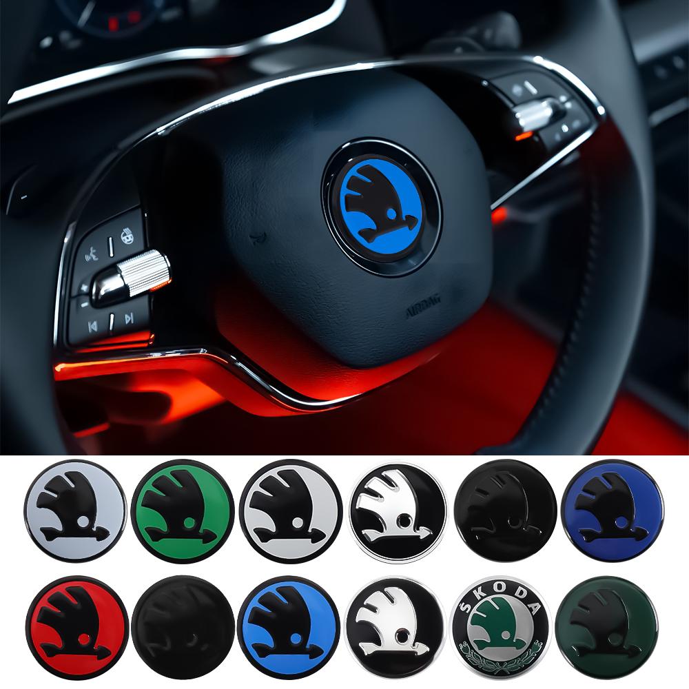 43/44mm For Skoda VRS Octavia Fabia Kamiq Rapid VII Car Steering Wheel Center Cover Sticker Decal Decor Accessories Auto Styling