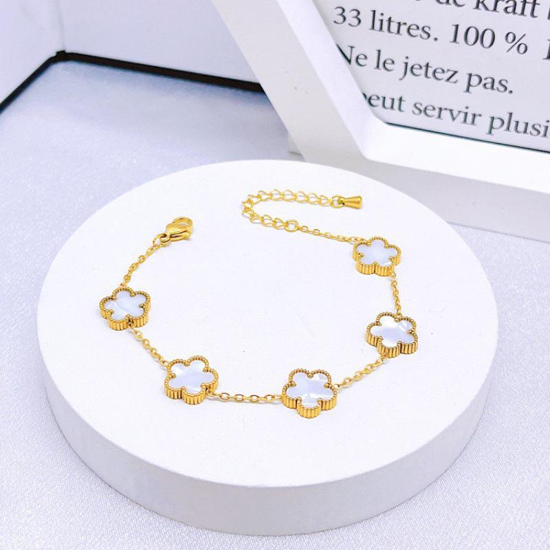 Double-Sided Mother-of-Pearl Five-Leaf Clover Jewelry Set (Bracelet, Necklace, Earrings) - 18K Gold Guaranteed