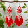 Vintage Fresh Tassel Earrings for Women Ethnic Long Drop Oil Crystal Silver Color Temperament Earring Vacation Party Jewelry