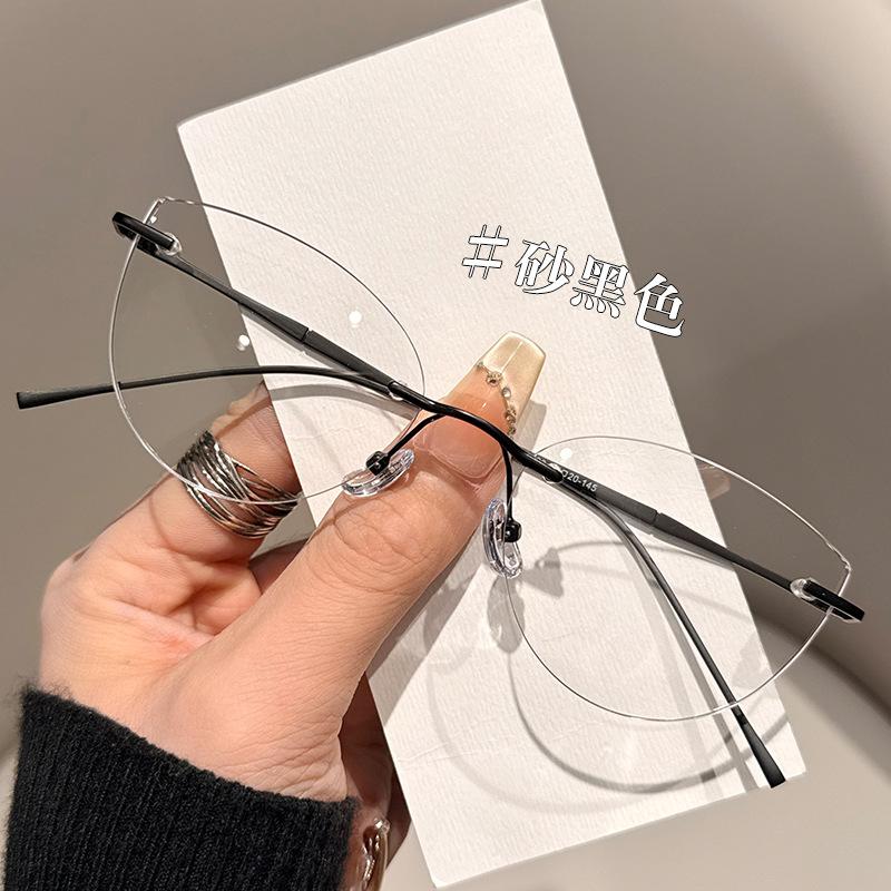 Gold wire rimless cat eye glasses for women can be matched with high intelligence anti-blue light glasses rimless myopia glasses frame for women