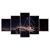 San Francisco Oakland Bay Bridge Night View 5 Piece Five Panel Wall Canvas Print Modern Art Poster Picture Home Decor Gift For Him For Her