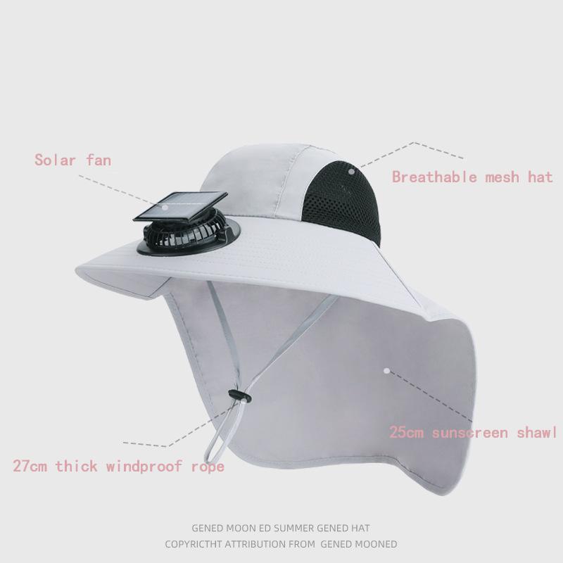 New Solar Fan Hat with Face Guard Neck Flap UV Protective Hat USB Rechargeable Men Summer Outdoor Fishing Wide Brim Bucket Cap