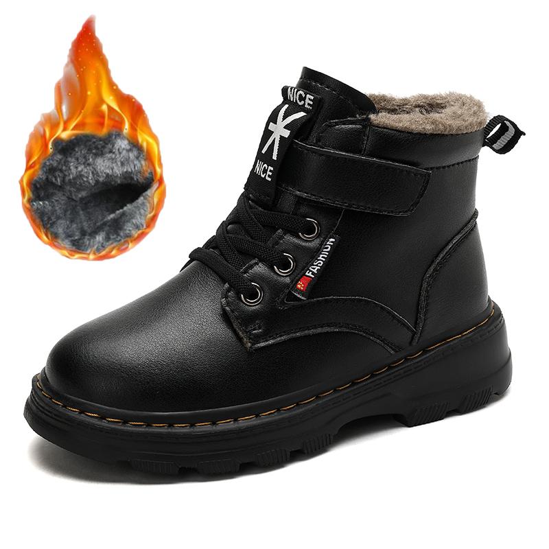 

Зимние детские модные высокие ботинки больших размеров с плюшем и теплым хлопком, зимние ботинки, ботинки из хлопка 28-39 34 чёрный