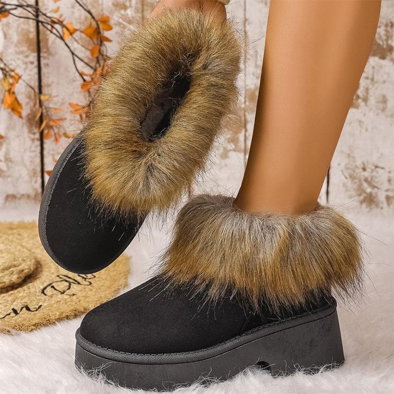 Fashion High Heel Platform Snow Boots Women Winter Fashion Gradient Furry Snow Boots Woman Slip On Non Slip Warm Plush Booties Ladies