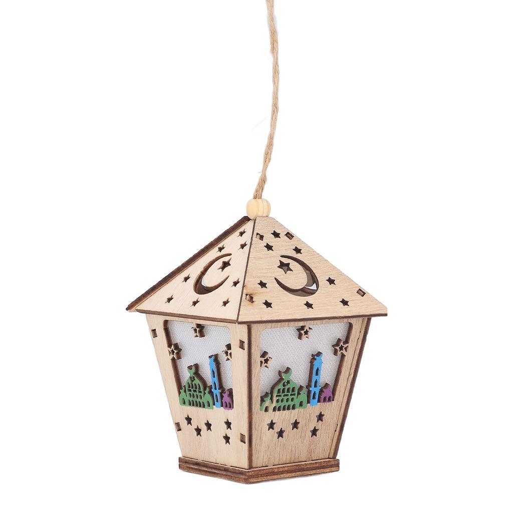 Ramadan Lamp Three Dimensional House Shape Unique Design Hanging Light Wooden Decorative Lamp