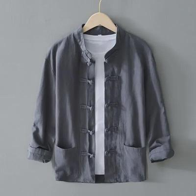 Men's Chinese Buttoned Cotton-Linen Shirt Jacket: Casual Tang Suit, Loose Ancient-Style Hanfu, Large Size, Middle-Aged Top