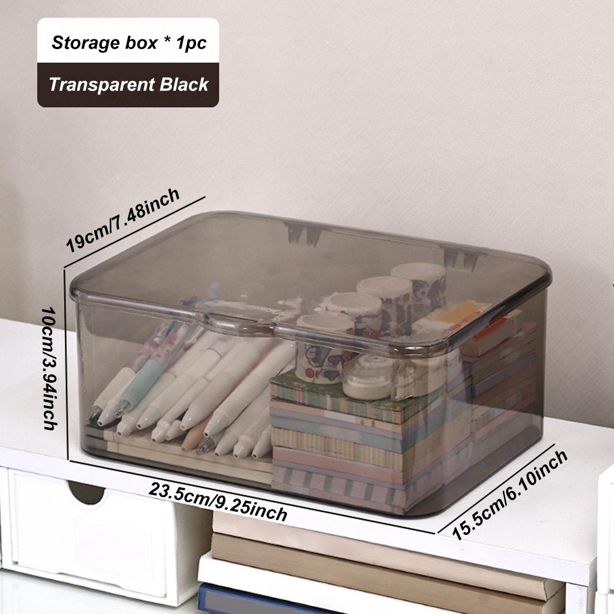 

Plastic storage box, covered storage box, flip top desktop storage container, office supplies, stationery, cosmetics storage прозорий колір чорний