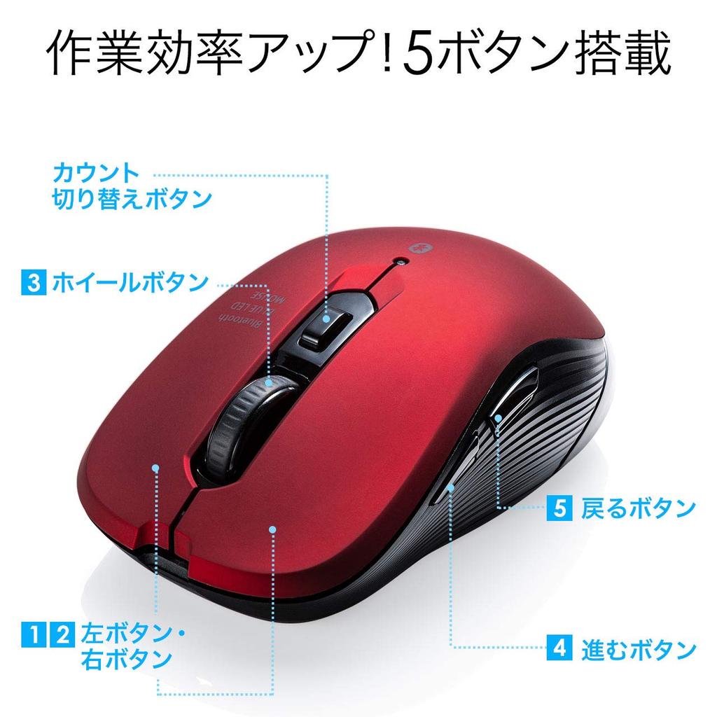 E-Supply Bluetooth Wireless Mouse with Blue LED Sensor, 5 Buttons, Symmetrical, iPadOS Compatible, Medium Size, Black, EZ4-MABT158BK