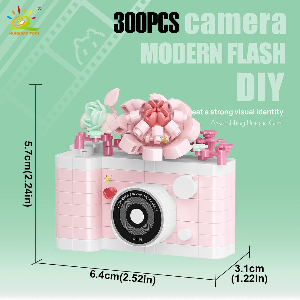Cute Camera with flower model Micro Building Block Mini Diamond Model Brick Toy for Children Desk Decoration
