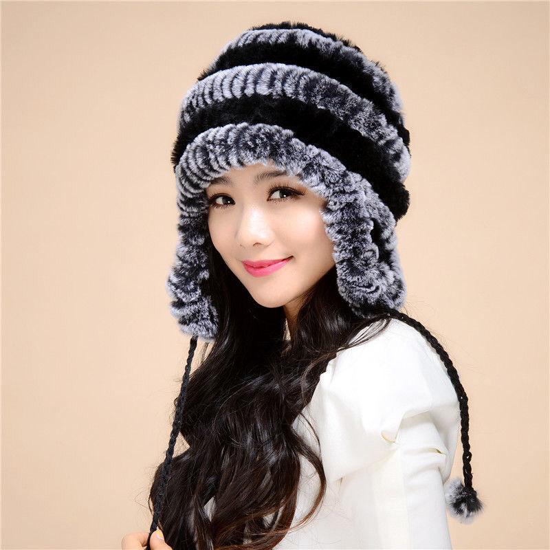 New Style Rex Rabbit Fur Earmuffs Hat Women's Winter Cold-proof Fashionable Fur Hat Women's Winter Thick Warm Lei Feng Hat