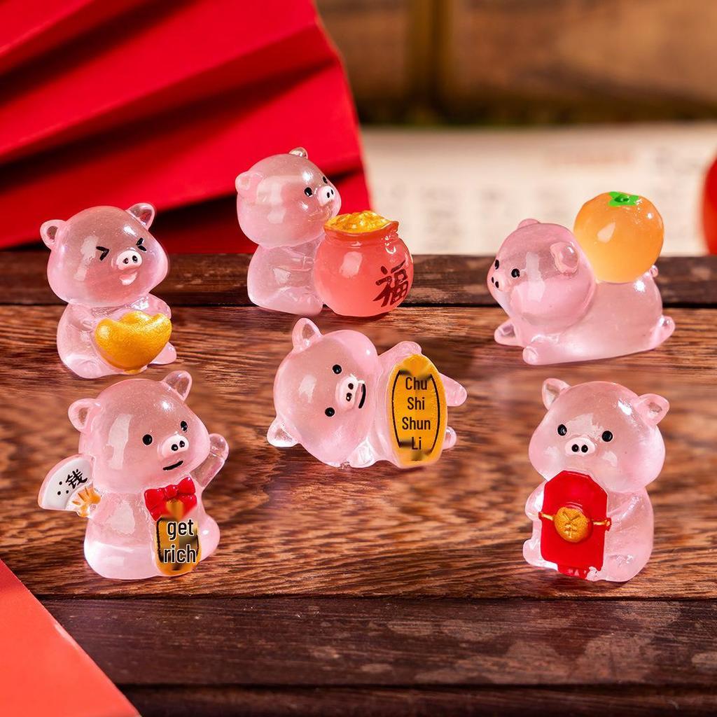 Miniature Luminous Resin Animal Ornaments: Cartoon Desktop & Car Decorations