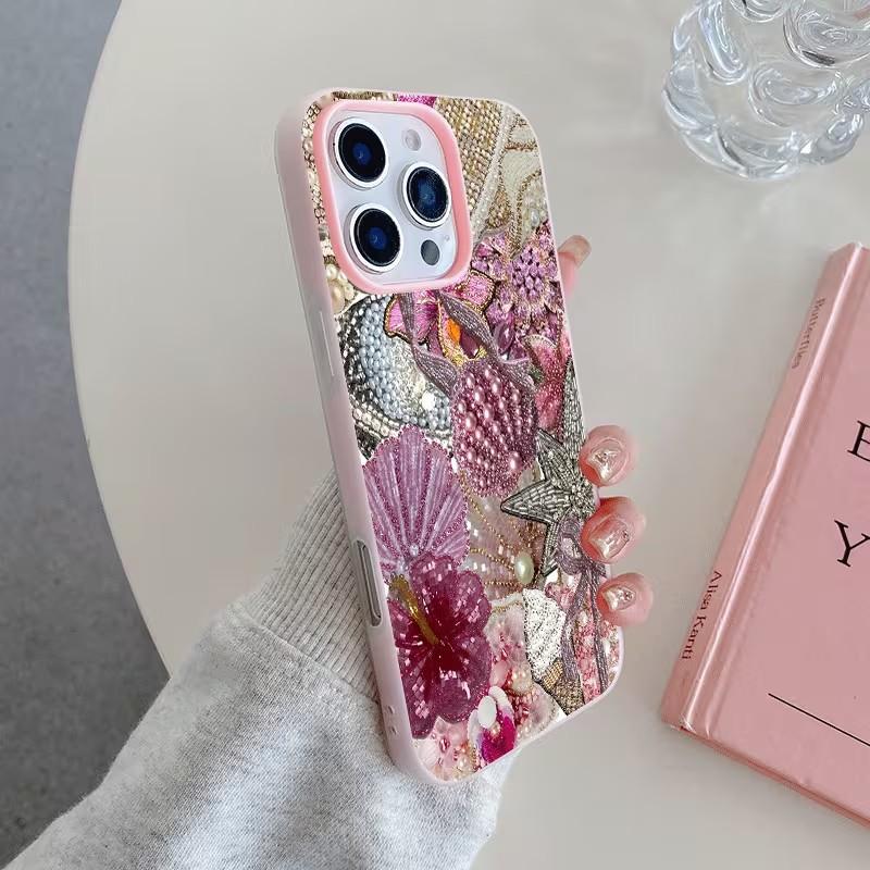 Pink Pearl Flower Starfish Collage Pattern Phone Case For Samsung Galaxy S25 Ultra S24 FE S23 S22 Plus S21 A36 A56  A16 Cover