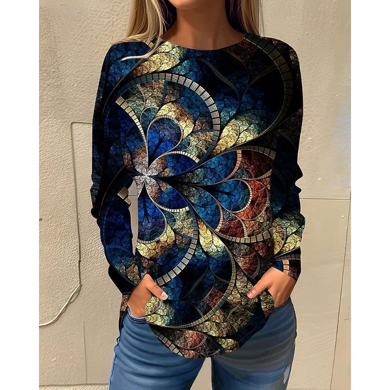 Women's 3d Printed Butterfly Flash T-shirt Fashion Long Sleeve Round Neck Regular Top Holiday Weekend Spring and Autumn Wear