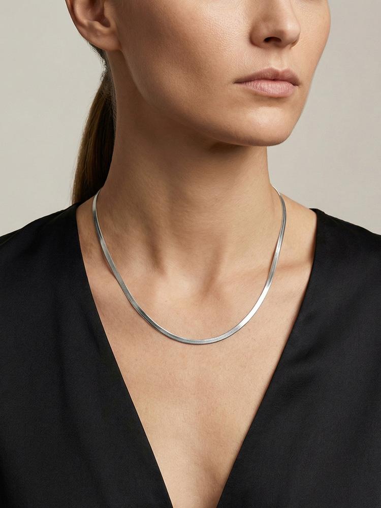 Herringbone Necklace Tarnish-Resistant Stainless Steel Waterproof Minimalist Layering Chain Jewelry for Women