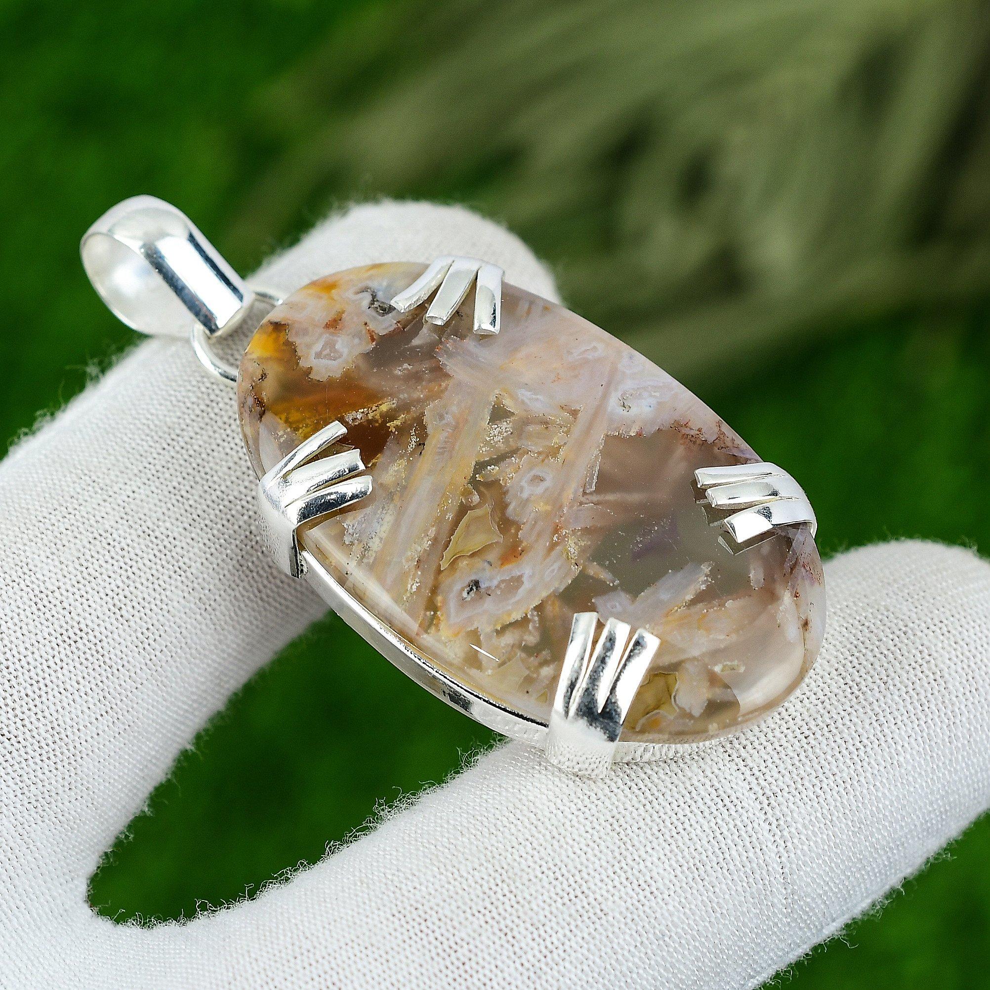 

Birthday Gift For Her Natural Stick Agate Gemstone Pendant 925 Sterling Silver