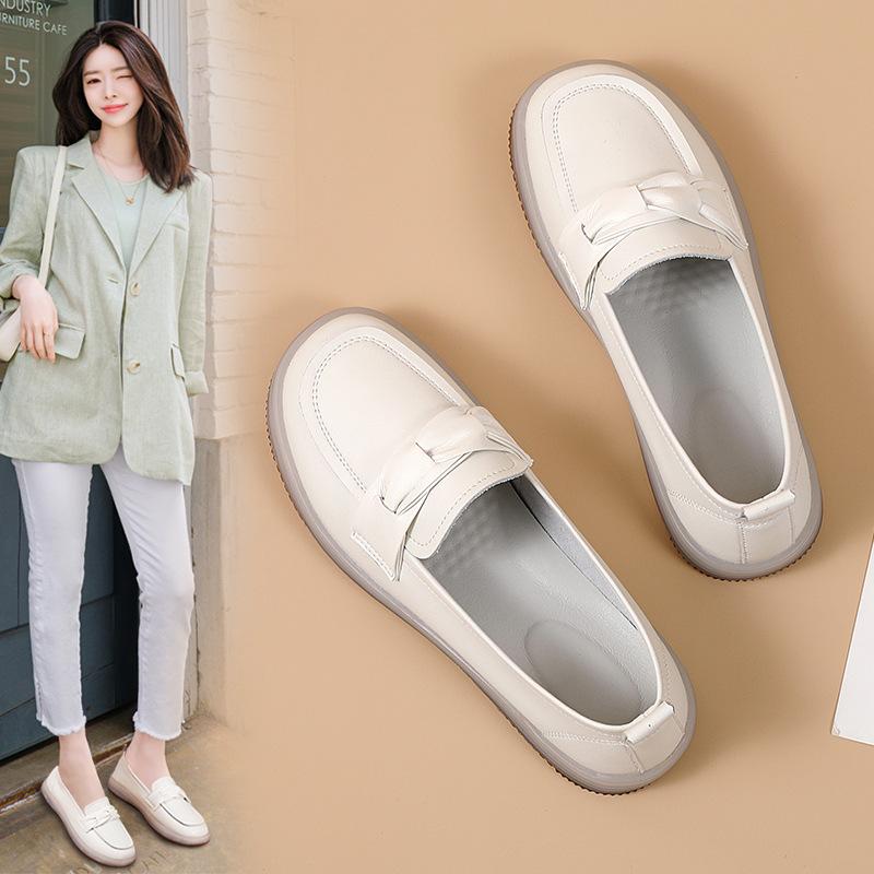 

Genuine Leather Flat-soled Loafers Women s Summer New Casual and Versatile White Shoes with Soft Sole Comfortable Bean Shoes 35