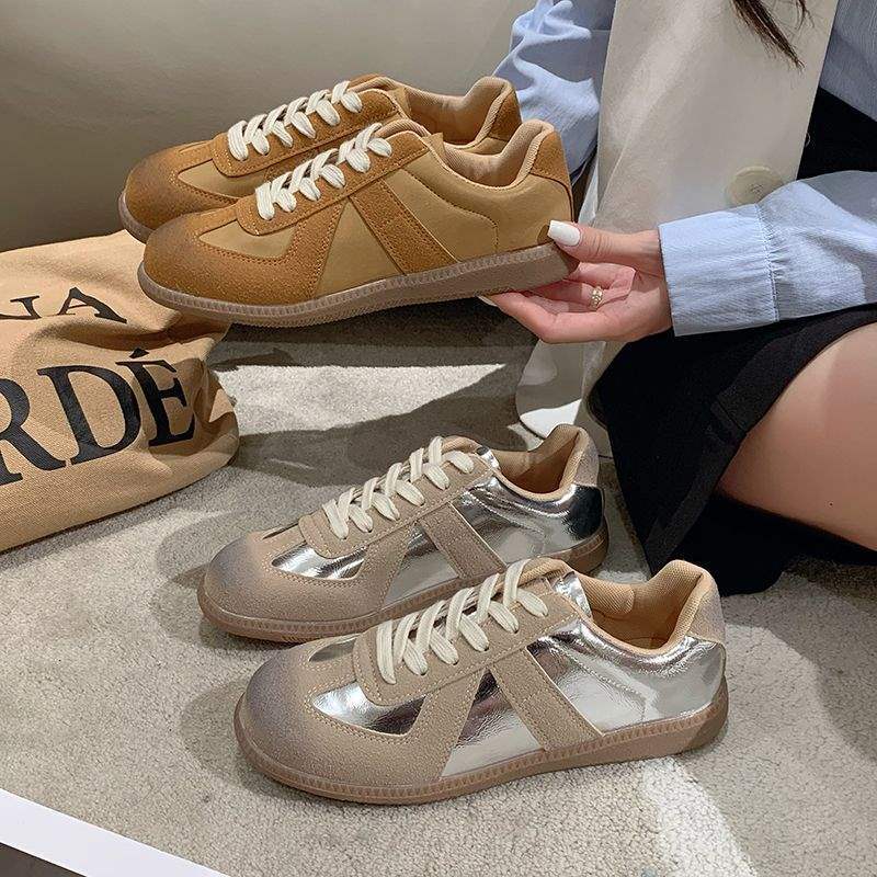 Campus Style Handmade Shoes~ Silver German Training Shoes Women's 2025 New Inner Height Increase Sports and Leisure Flat Shoes Board Shoes