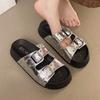 Fashion 2025 Summer Thick Soled Anti Slip Retro French Style Beach Roman Sandals Women Rivets Flat Platform Half Slippers for Outdoor