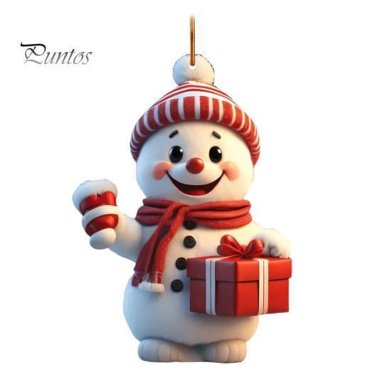 Christmas Tree Hanging Decorations Cartoon Santa Snowman Ornaments 2D Flat Acrylic Pendant for Tree Car Supplies