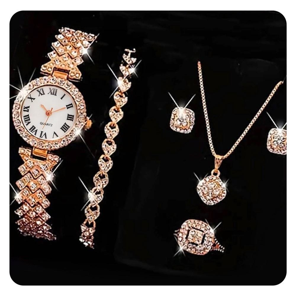 Romersk Diamantarmbandsur, Trendigt Kvartsarmbandsur Fullt med Diamanter