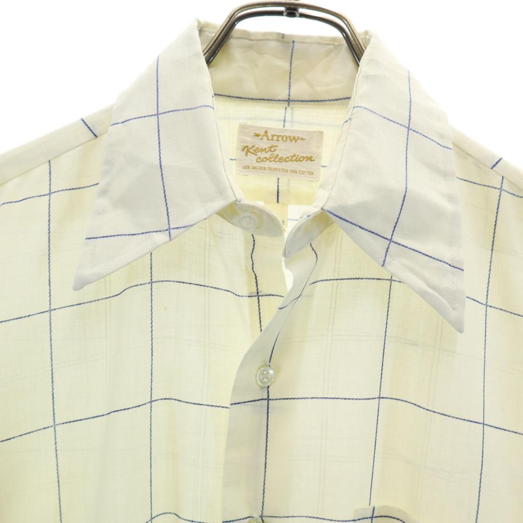 ARROW 70s vintage Window pen check Long sleeve shirt 32 Light yellow Men's Used