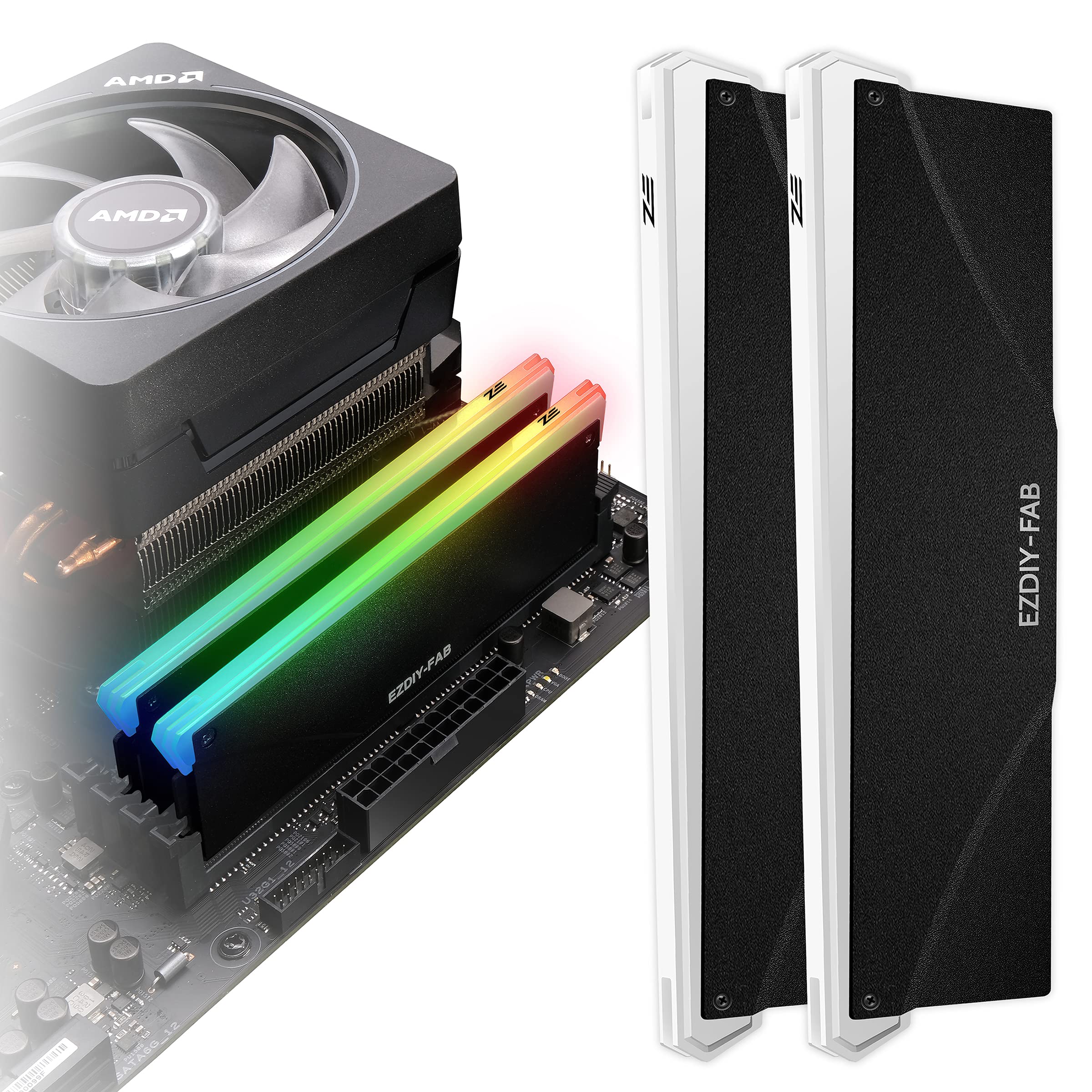 

New Version RGB RAM Cooling Memory Heatsink with Addressable RGB LED Function Overclocking PC Black 2 Pieces in 1 Set EZDIY-FAB (Desktop Memory) -