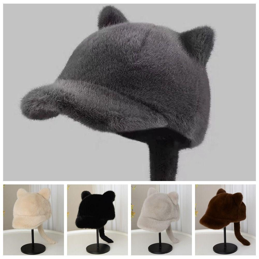 Cosplay Cat Ear Plush Hat Lovely Tail Peaked Cap Fashion Black Cat Baseball Cap  Autumn