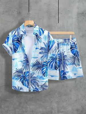 Sommer Herren Hemd mit Knöpfen Kurzarm und Strandshorts Set Alltag Stadt Straße Herren Freizeithemd Outdoor Sport Herrenshorts