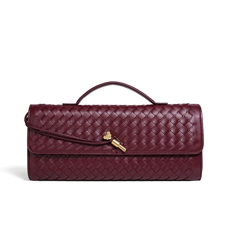 

Сумка-багет ручной работы из мягкой кожи Ruyi, горизонтальная квадратная сумка-органайзер, клатч, сумка-мессенджер. 31*16*4 бордовый