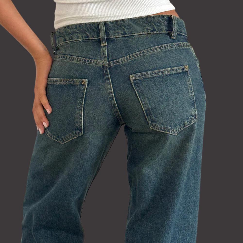 Retro Slim-Fit Wide-Leg Women's Denim Pants
