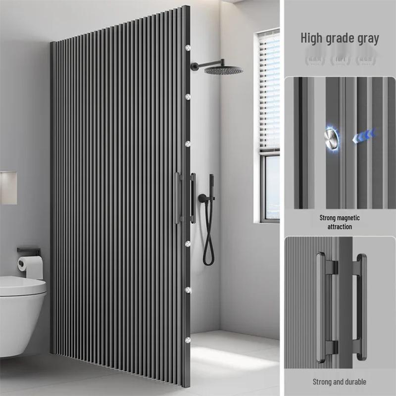 Magnetischer Falt-Duschvorhang: Winddicht, Badezimmer-Trennwand ohne Bohren & Toilettentürvorhang