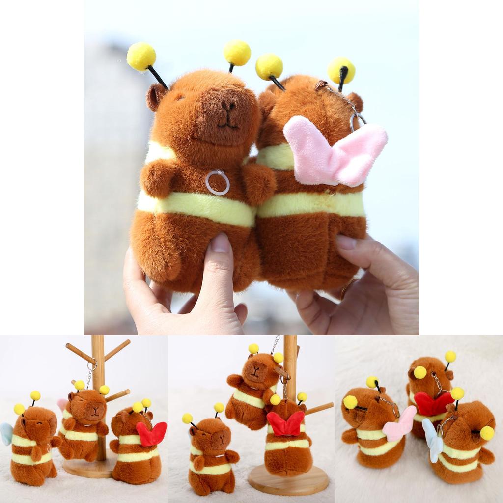 Animal Plush Toy Keyring Featuring Capybara And Bee Design With Soft Short Pile Material