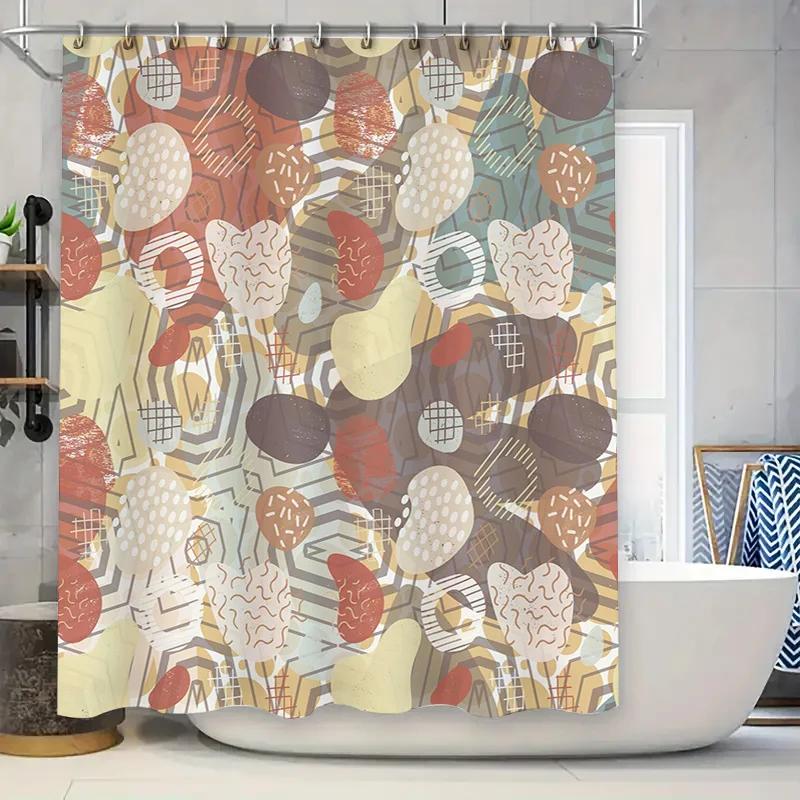 

Modern Geometric Bath Curtain Set With Donut Pattern For Bathroom Decor Waterproof Shower Curtain W60H190(CM)-1 Pcs