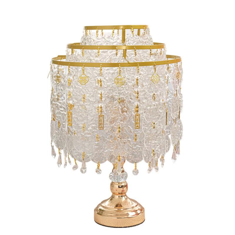 Table Lamp Crystal Glass Bedside Lamp Home Table Lamp Lampshade with Round Stand Elegant Modern for Bedroom Living Room Decor