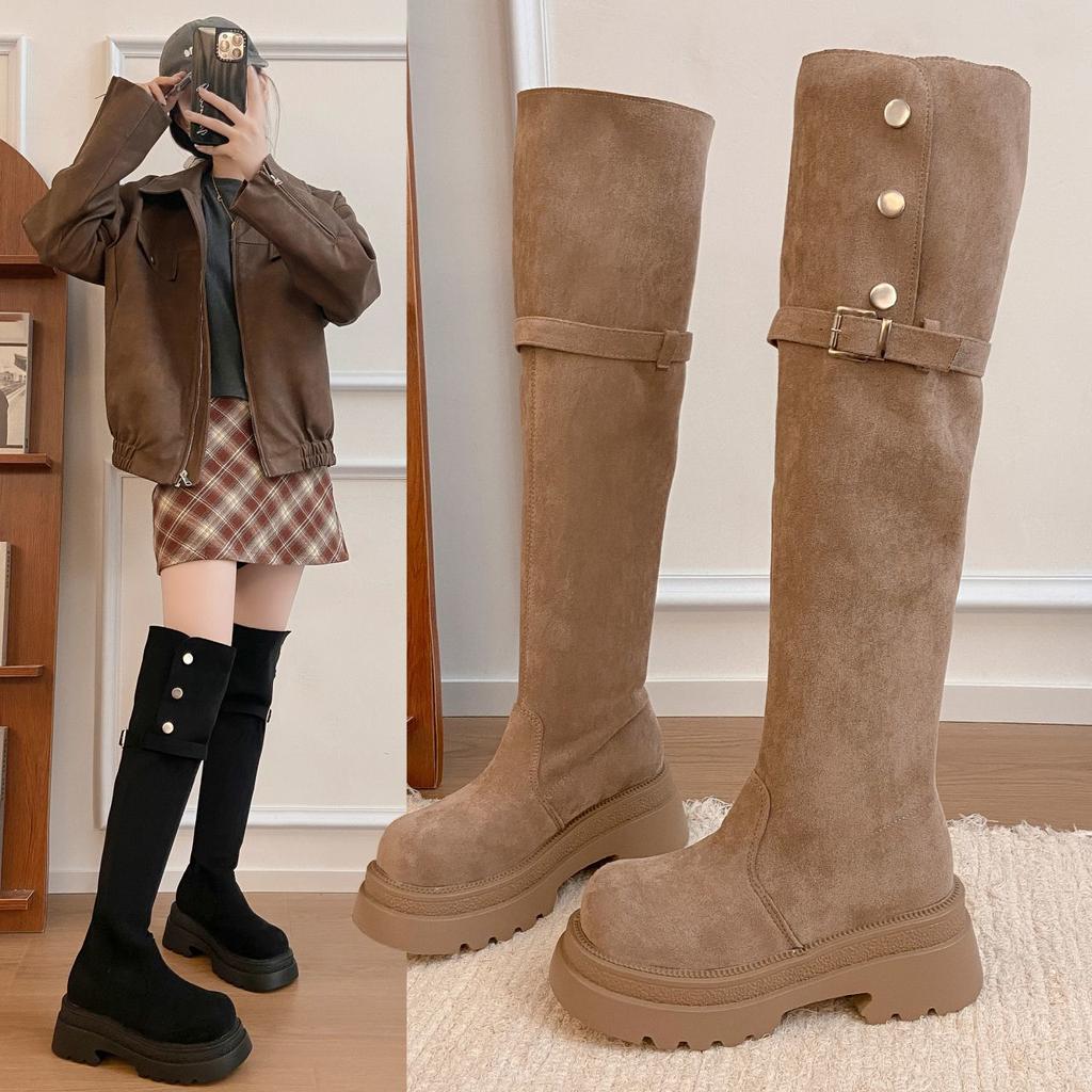 2025 autumn and winter new two-wear beautiful knee boots women's fashion versatile and comfortable thick-soled women's high boots