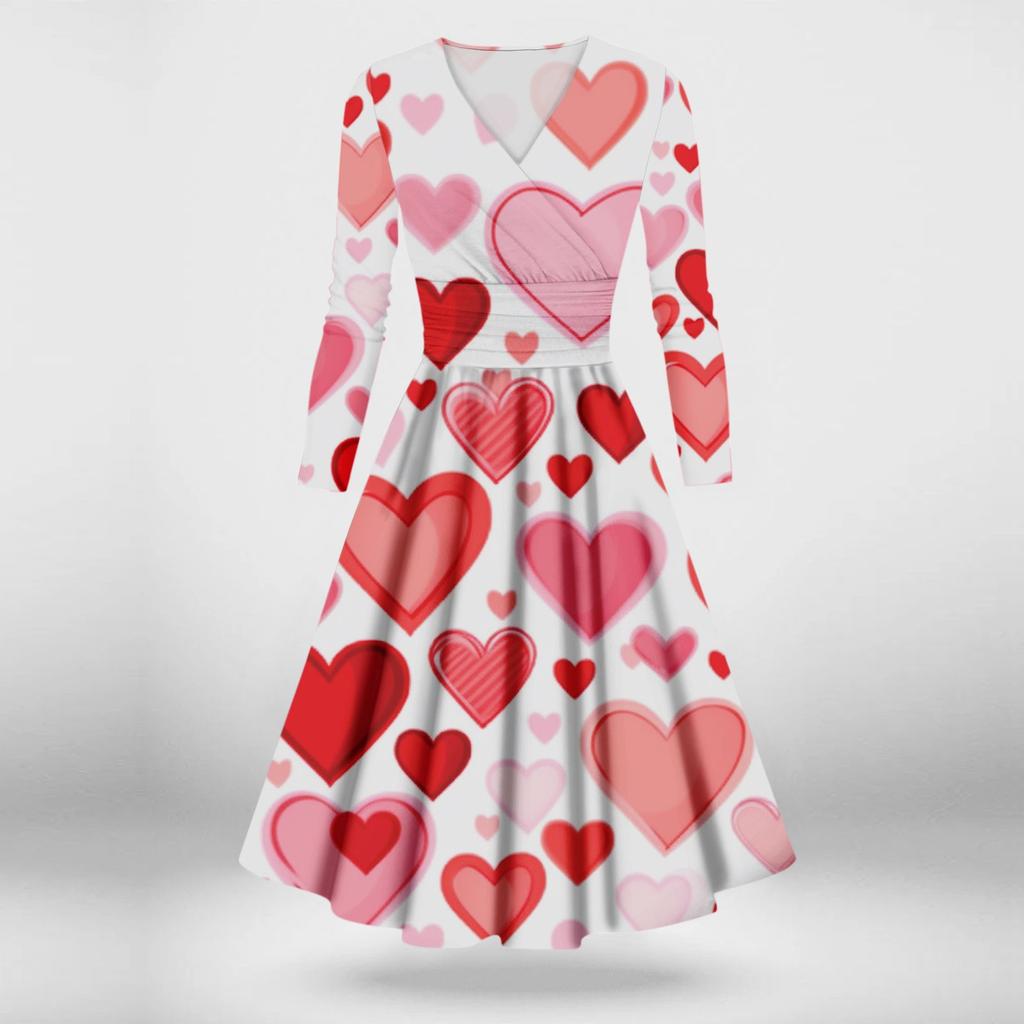 Women's Fashion Casual Valentine's Day Printed Long Sleeve V-Neck Sexy Dresses
